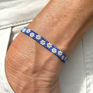 Bracelet "Semi de Pâquerette" ruban bleu France