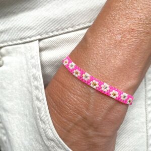 Bracelet "Semi de Pâquerette" ruban Rose Pimpant
