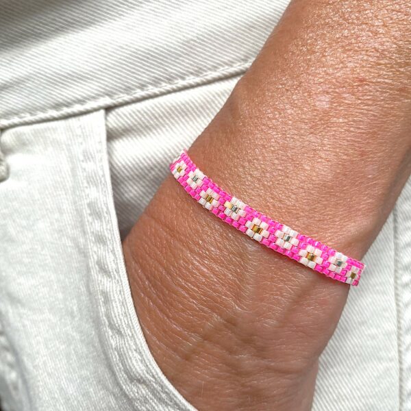 Bracelet "Semi de Pâquerette" ruban Rose Pimpant